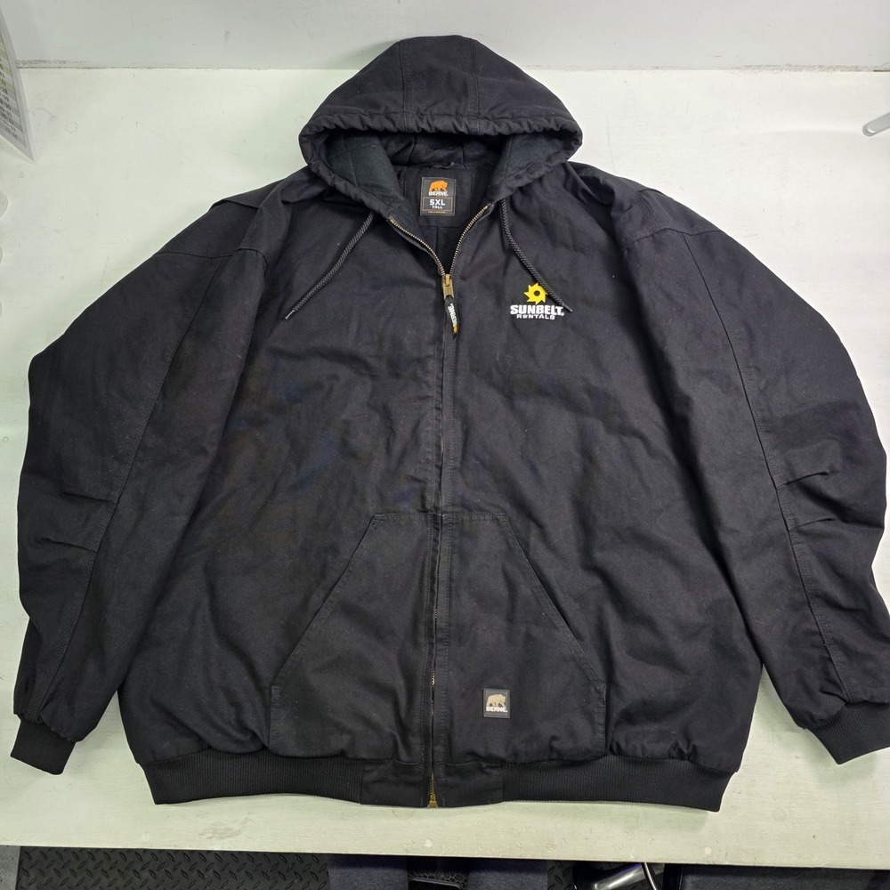 Berne Duck Canvas Jacket Mens 5XL Black HJ51BK Workwear Coat‎ Quilt Lined Hooded